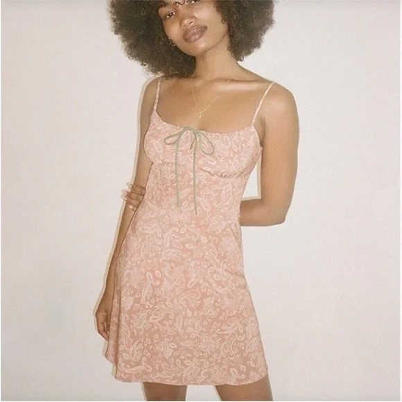 Realisation Par The Inez Dress Silk Dazed Paisley Milkmaid Bow Blush Pink Size S - Picture 3 of 9
